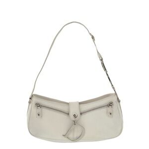 Auth Rare Dior Spell out Charms Shoulder Bag white leather metal logo accent Y2K